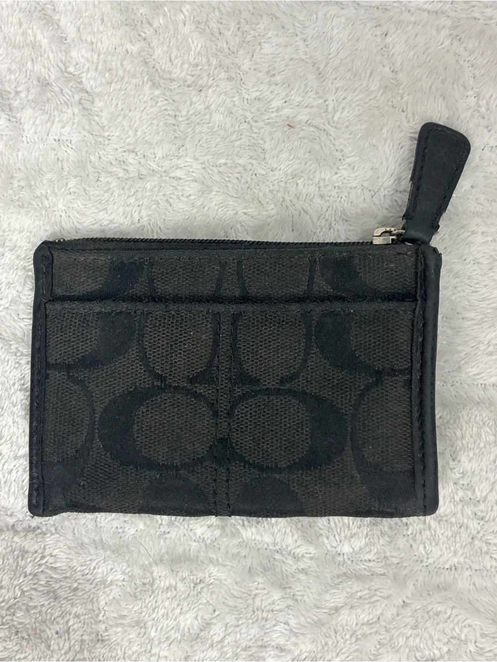 Coach Black Signature C Logo Zip Coin Purse Wallet Wristlet Pouch